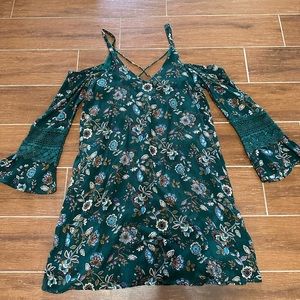 XS Green Patterned Mini Dress
